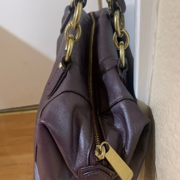 Coach Campbell Turnlock Leather Large Satchel Bag in Pearlized Plum - Picture 6 of 11